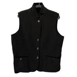 Talbots Black Quilted Old Money Preppy Equestrian Neutral Button Down Vest Large